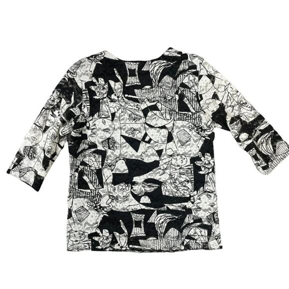 Vintage Chico’s Black and White V-Neck Top Art Deco Abstract - Picture 6 of 12